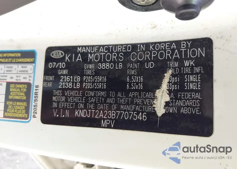 2011 Kia Soul + z USA, uszkodzony, nr VIN KNDJT2A23B7707546